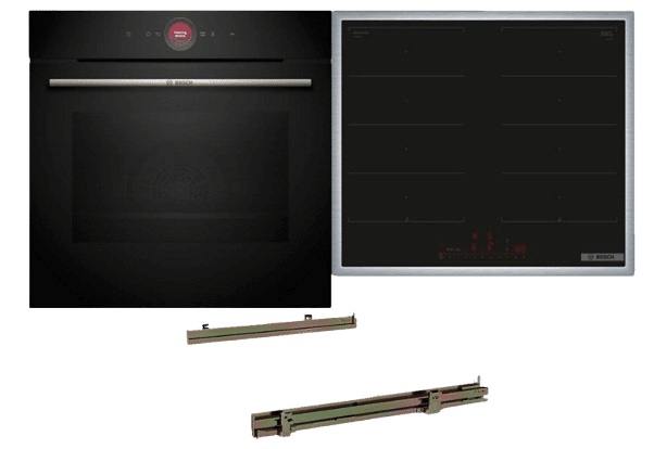 Der BOSCH HBD80PY53 Serie 8/Serie 6, Einbaubackofenset (Induktionskochfeld, A+, 71 l) ist in der Einzelaufnahme zu sehen.
