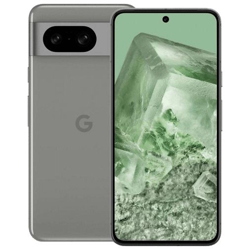 Das Google Pixel 8 in der Farbe Hazel in der Einzelaufnahme zu sehen.