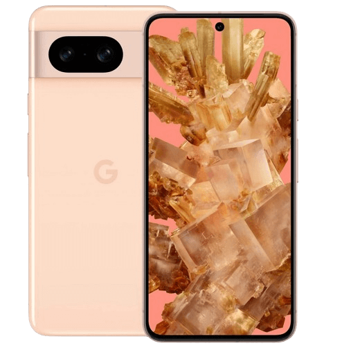Das Google Pixel 8 in der Farbe Rose und in der Einzelaufnahme zu sehen.