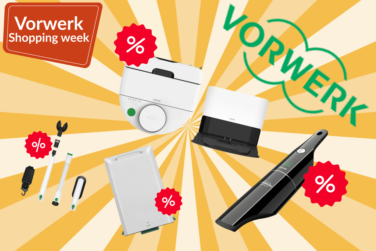 Die Vorwerk VR7 Saugroboter + Absaugstation, sowie der VC100 Handstaubsauger und verschiedene Zubehörteile sind während der Vorwerk Shopping Week extrem stark reduziert und mit %-Zeichen gekennzeichnet.