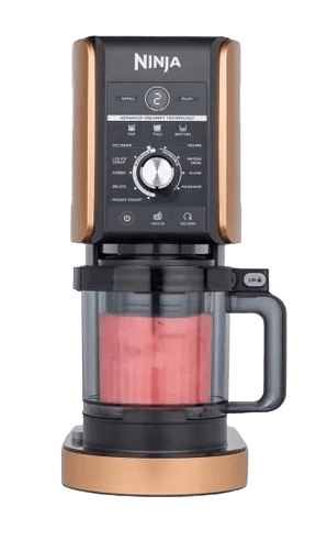 Die Shark Ninja Creami Deluxe Eiscrememaschine ist in Schwarz & Kupfer einzeln zu sehen.