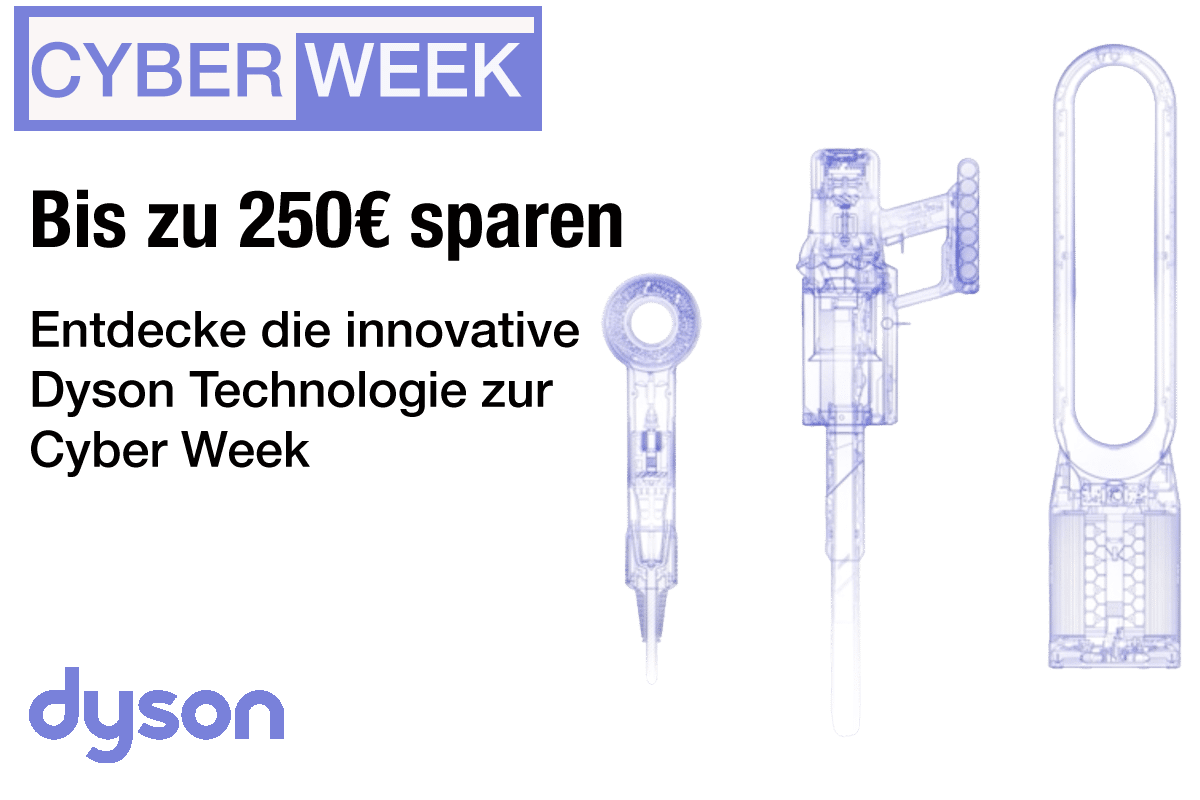 Verschiedene Dyson Akkusauger, Haarstyler, Luftreiniger und Beleuchtungslösungen sind in der Cyber Week 2024 reduziert.