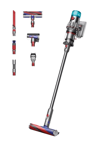 Der Dyson V12 Origin mit unterschiedlichen Aufsätzen ist zu sehen.