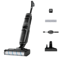 Der ROWENTA GZ5035 X-Clean 4 Hartbodenreiniger samt Zubehör ist zu sehen.