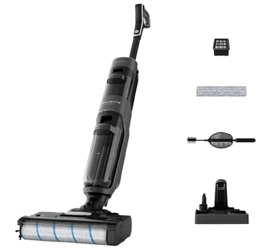 Der ROWENTA GZ5035 X-Clean 4 Hartbodenreiniger samt Zubehör ist zu sehen.