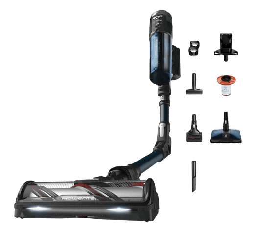 Der ROWENTA RH9AD1 X-Force Flex 13.60 Animal Aqua Aerospin Stielsauger, Akkubetrieb ist samt Zubehör zu sehen.