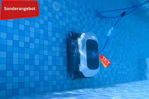 Der Degrii Zigma Pro 2024 Poolroboter ist am Rande eines Swimmingpools.
