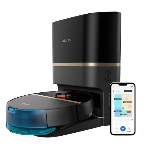 Der Philips Homerun Series 7000 Saugroboter mit Absaugstation.