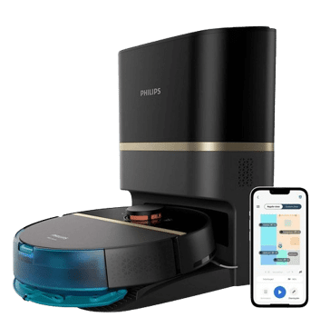 Der Philips Homerun Series 7000 Saugroboter mit Absaugstation.