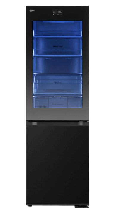 LG GBG7190CEV InstaView® Kühlgefrierkombination (C, 349 l, 1860 mm hoch, Essence Black Steel ) ist einzeln in der Nahaufnahme zu sehen.