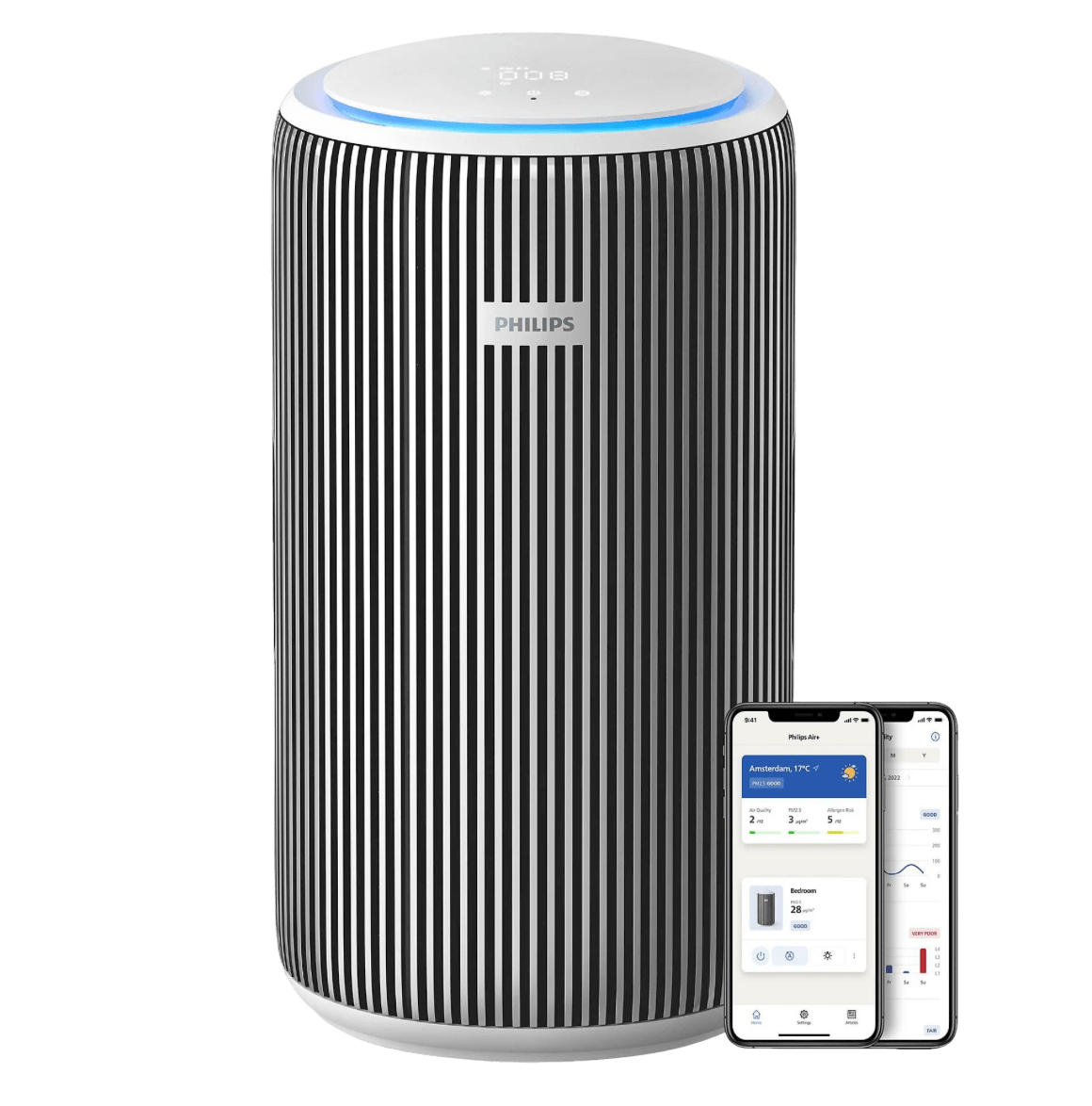 Der PHILIPS AC3220/10 PureProctect 3200 Series intelligenter Luftreiniger Silber/Arktisweiß ist einzeln zu sehen.