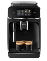 Der PHILIPS EP2225/10 Serie 2200 2 Kaffeespezialitäten Kaffeevollautomat Mattschwarz/Klavierlackschwarz ist einzeln zu sehen.