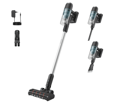 Der PHILIPS XC3031/01 3000 Series kabelloser Akkusauger ist einzeln, in der Nahaufnahme mit Zubehör zu sehen.