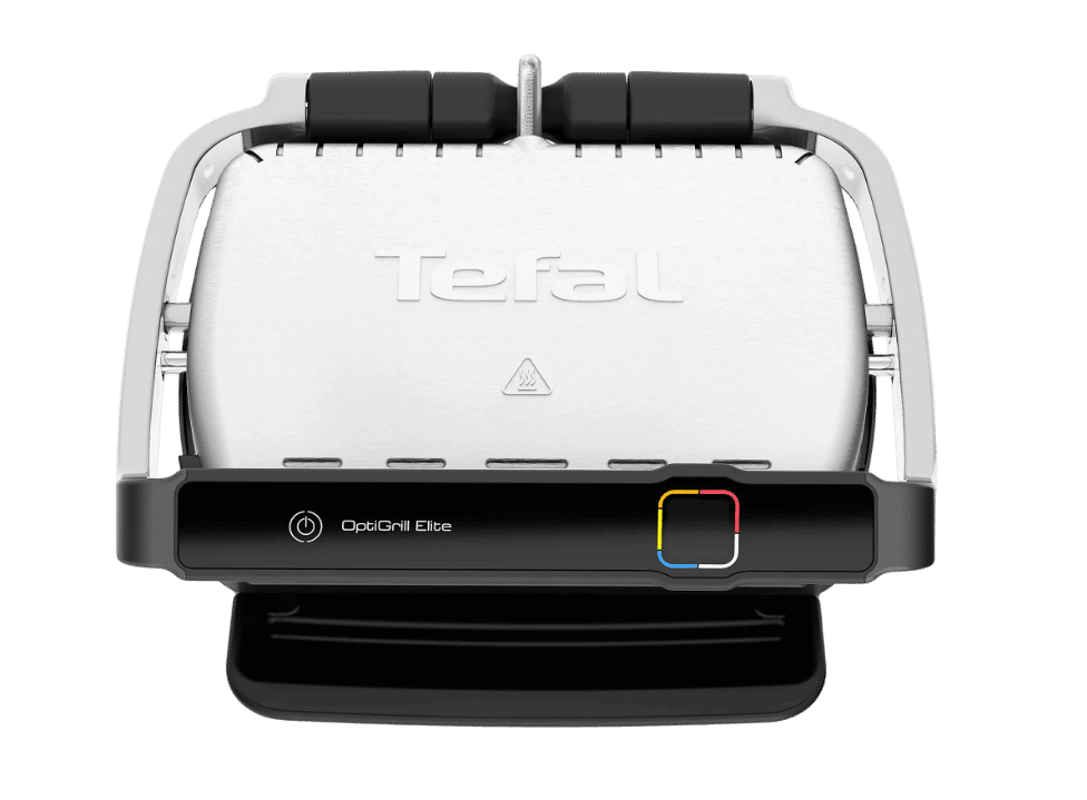 Der TEFAL GC750D OptiGrill Elite Kontaktgrill ist einzeln in Silber / Schwarz zu sehen.