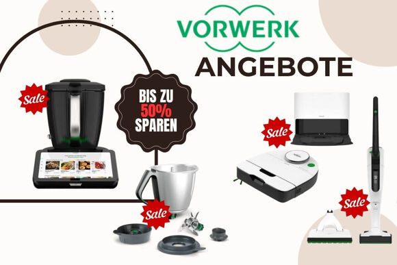 Thermomix und Zubehör (Mixtopf, Gemüsestyler, Sensor) und Vorwerk Kobold Akkusauger, Saugwischer und spezielle Aufsätze mit Rabattkennzeichnungen während der Shopping Week.