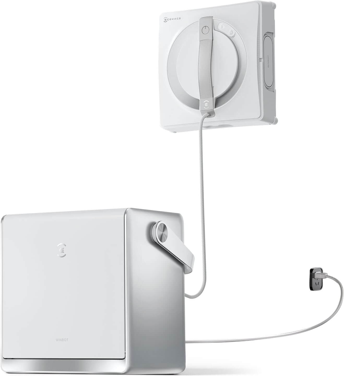 Der ECOVACS WINBOT W2 PRO OMNI Fensterputzroboter ist mit der OMNI Servicestation zu sehen.