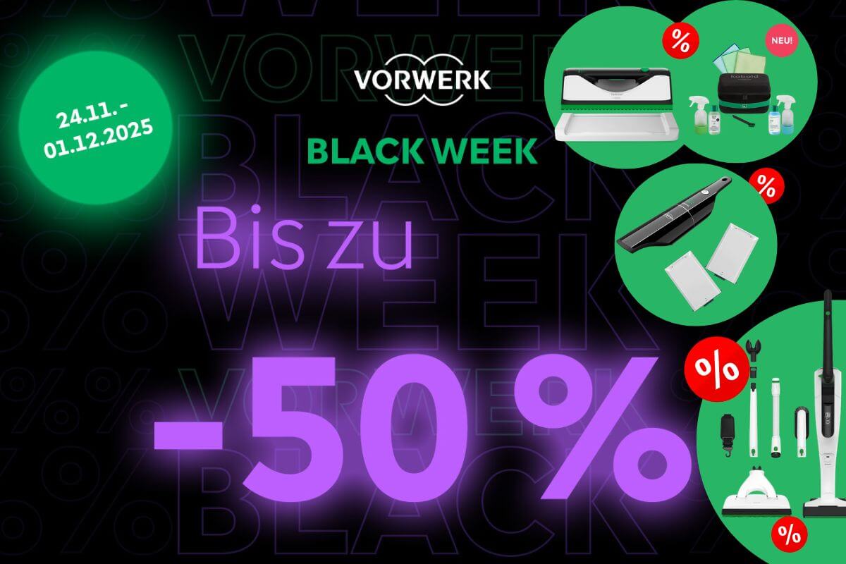 Vorwerk Kobold Produkte mit Rabattkennzeichnungen während der Black Friday Week.