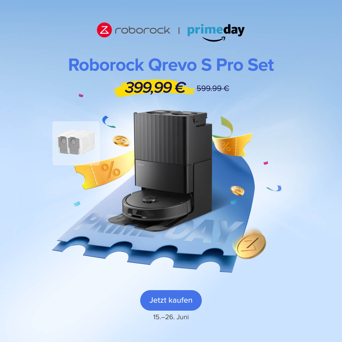 Roborock Qrevo S Pro Set im Prime Day Angebot mit Rabatt-Kennzeichen