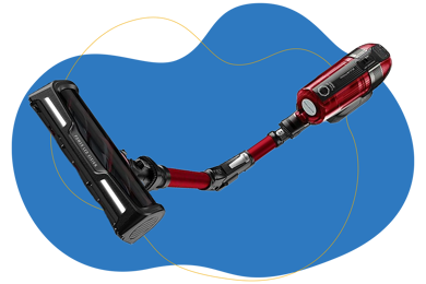 Der  ROWENTA RH99A9 X-Force Flex 14.60 Animal Stielsauger, Akkubetrieb, 480 Watt ist zu sehen vor einem blauen Hintergrund.