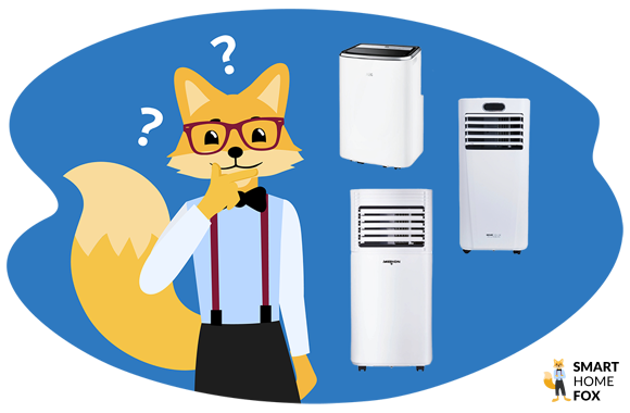 Nachdenklicher Fuchs neben mobilen Klimaanlagen von Aldi