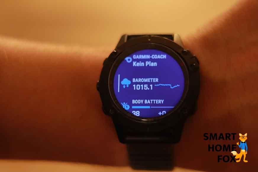 Man sieht den Barometer auf der Garmin Fenix 6 Pro.