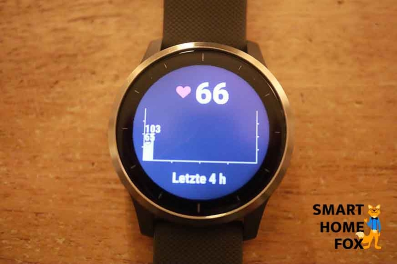 Man sieht die Pulsmessung auf der Garmin vivoactive 4.