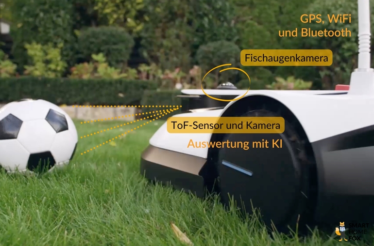 ECOVACS GOAT G1 mit Beschriftung zu GPS, KI, Sensoren