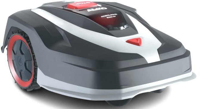 Der Solo AL-KO Robolinho 550W Mähroboter steht vor einem weißen Hintergrund.