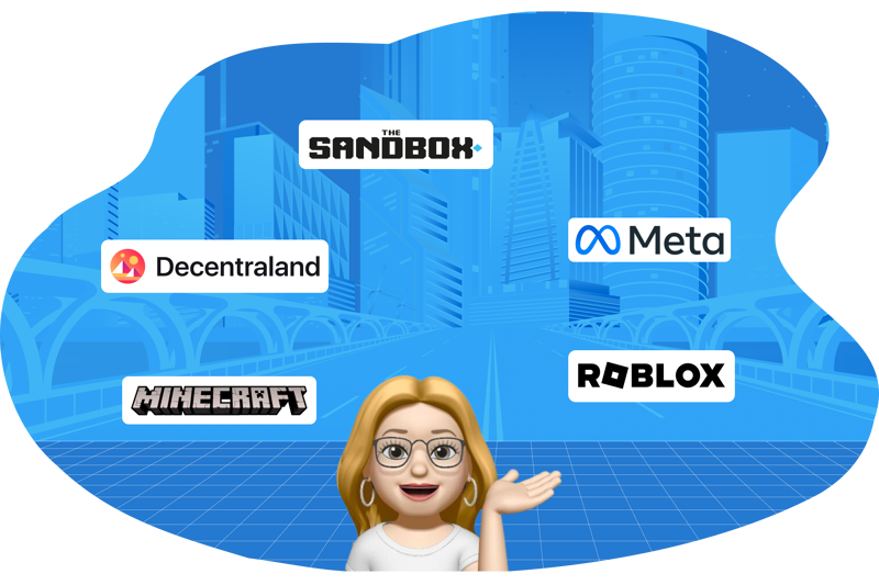 Grafik über Metaverse mit verschiedenen Logos.