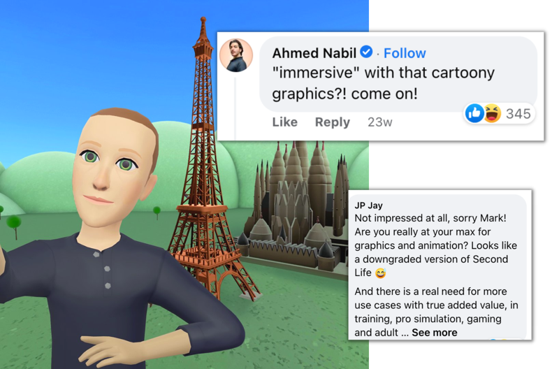 Selfie von Mark Zuckerberg in Horizon Worlds mit Facebook Kommentaren