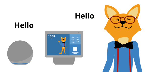 Der Smart Home Fox Fuchs aktiviert einen Amazon  Alexa Lautsprecher