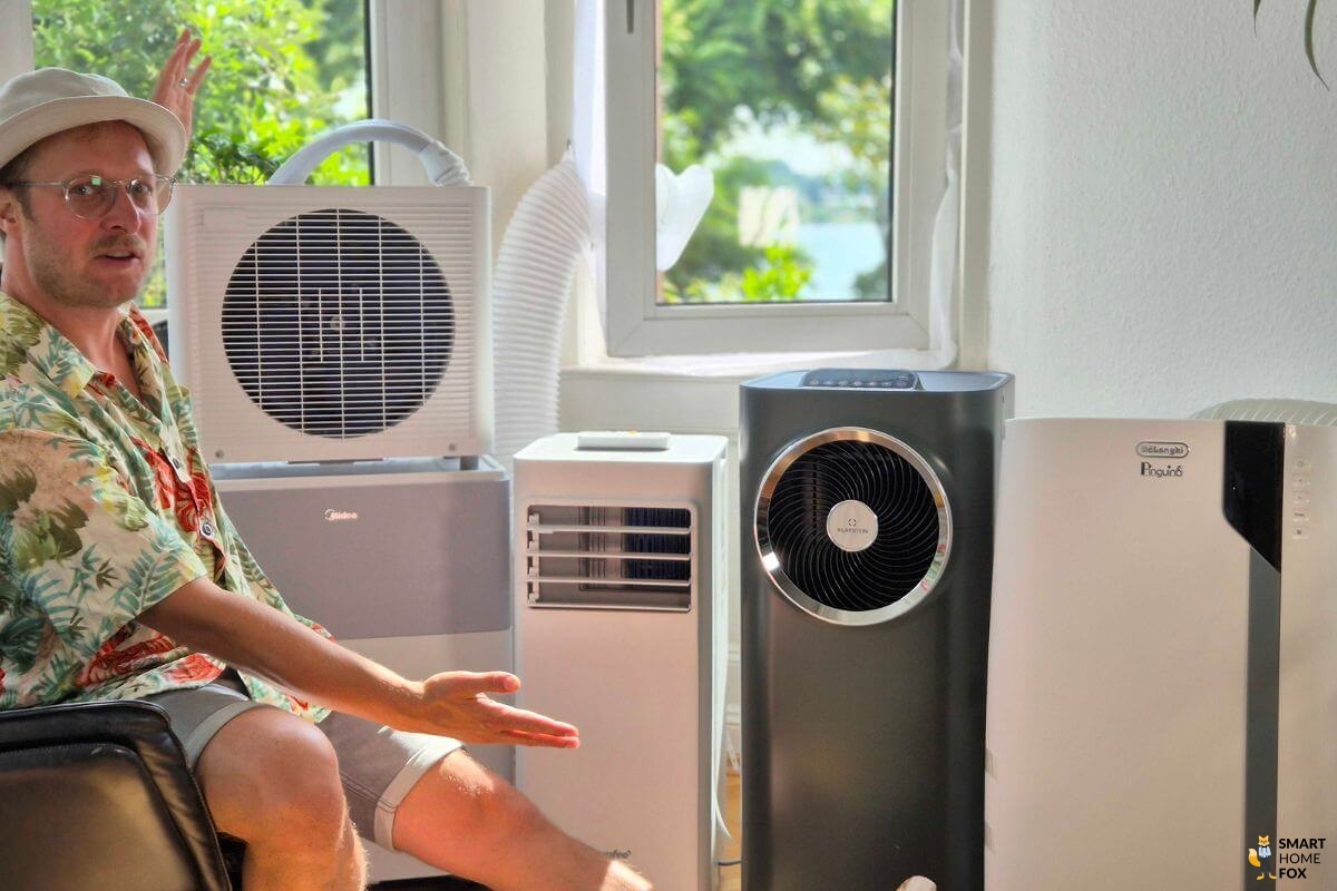 Der Smart-Home-Fox Experte präsentiert die besten mobilen Klimaanlagen (Monoblock-Klimageräte) mit Abluftschlauch und die PortaSplit mobile Klimaanlagen im Test und Vergleich.