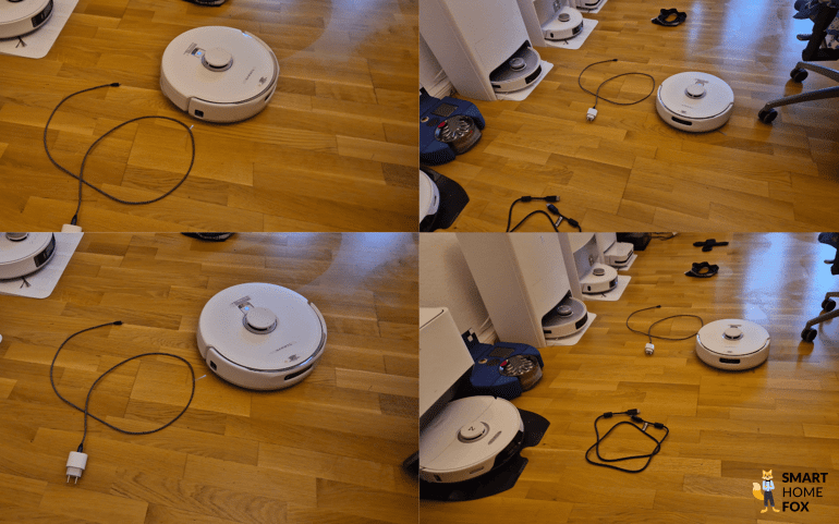 Der Narwal Freo Z Ultra umfährt ein Kabel im Test.