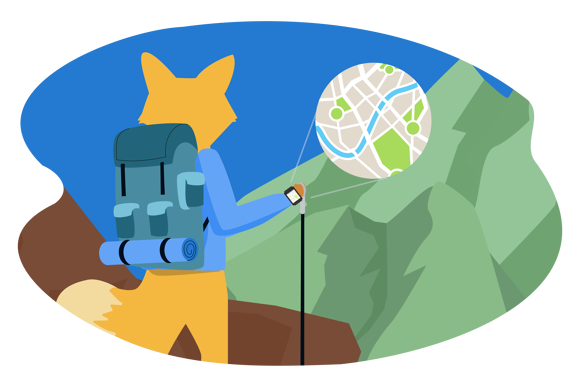 Man sieht den Smart Home Fox Fuchs beim Wandern, während er eine Outdoor-Smartwatch trägt.