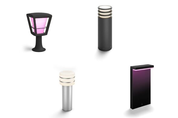 Man sieht die Philips Hue Sockel- und Wegeleuchten