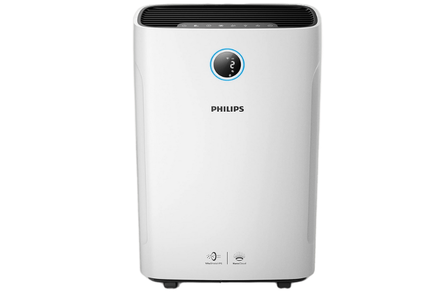 Der Philips AC 3829/10 Series 3000i  2 in 1 Luftreiniger und Luftbefeuchter steht vor einem weißen Hintergrund