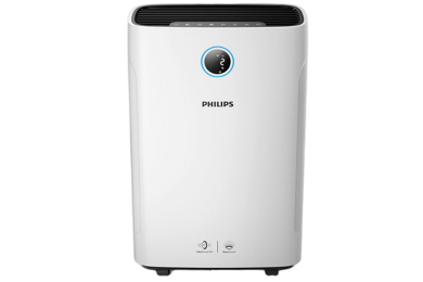Der Philips AC 3829/10 Series 3000i  2 in 1 Luftreiniger und Luftbefeuchter steht vor einem weißen Hintergrund