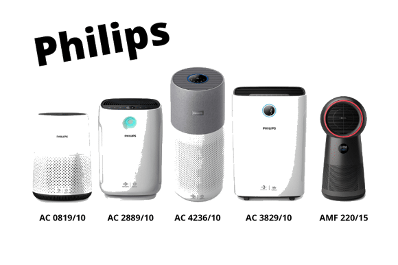 Unsere Philips Luftreiniger Testsieger stehen nebeneinander im Vergleich