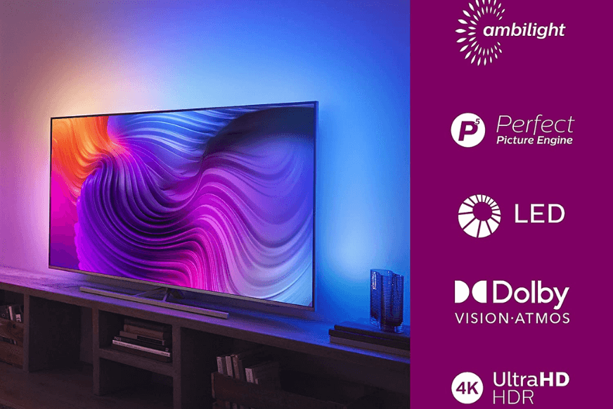 Ein Philips Ambilight Fernseher ist zu sehen