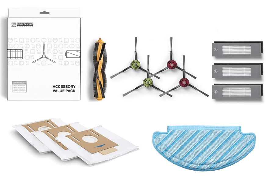 Ecovacs Zubehör ist vor einem weißen Hintergrund zu sehen.