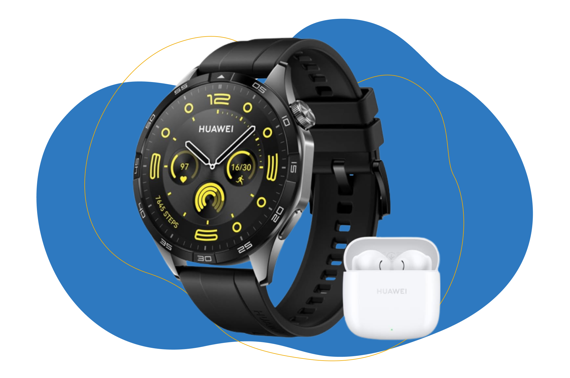 Huawei Watch GT 4 mit weißen Huawei Earbuds