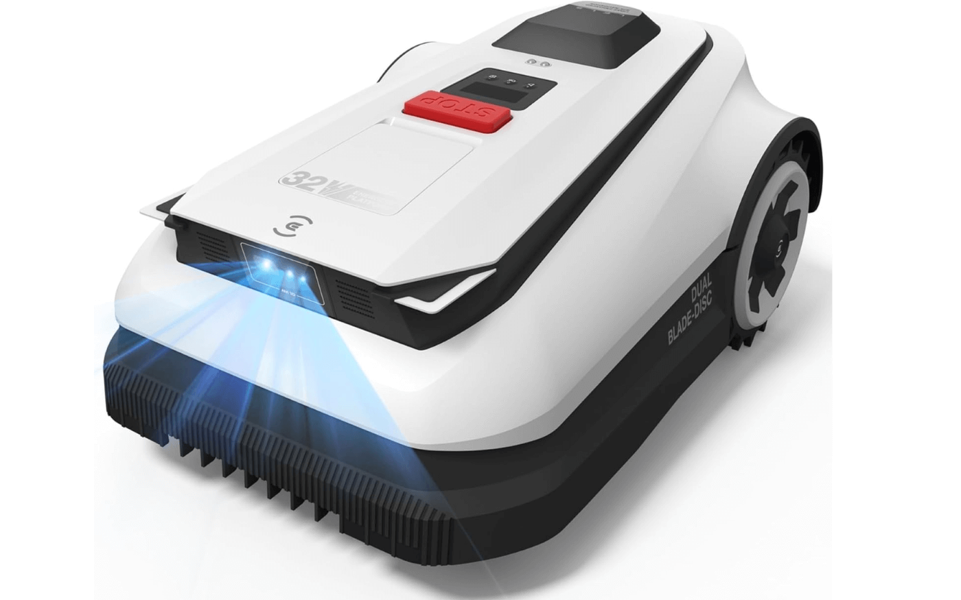 Der ECOVACS GOAT A1600 RTK Mähroboter ist vor einem weißen Hintergrund zu sehen.