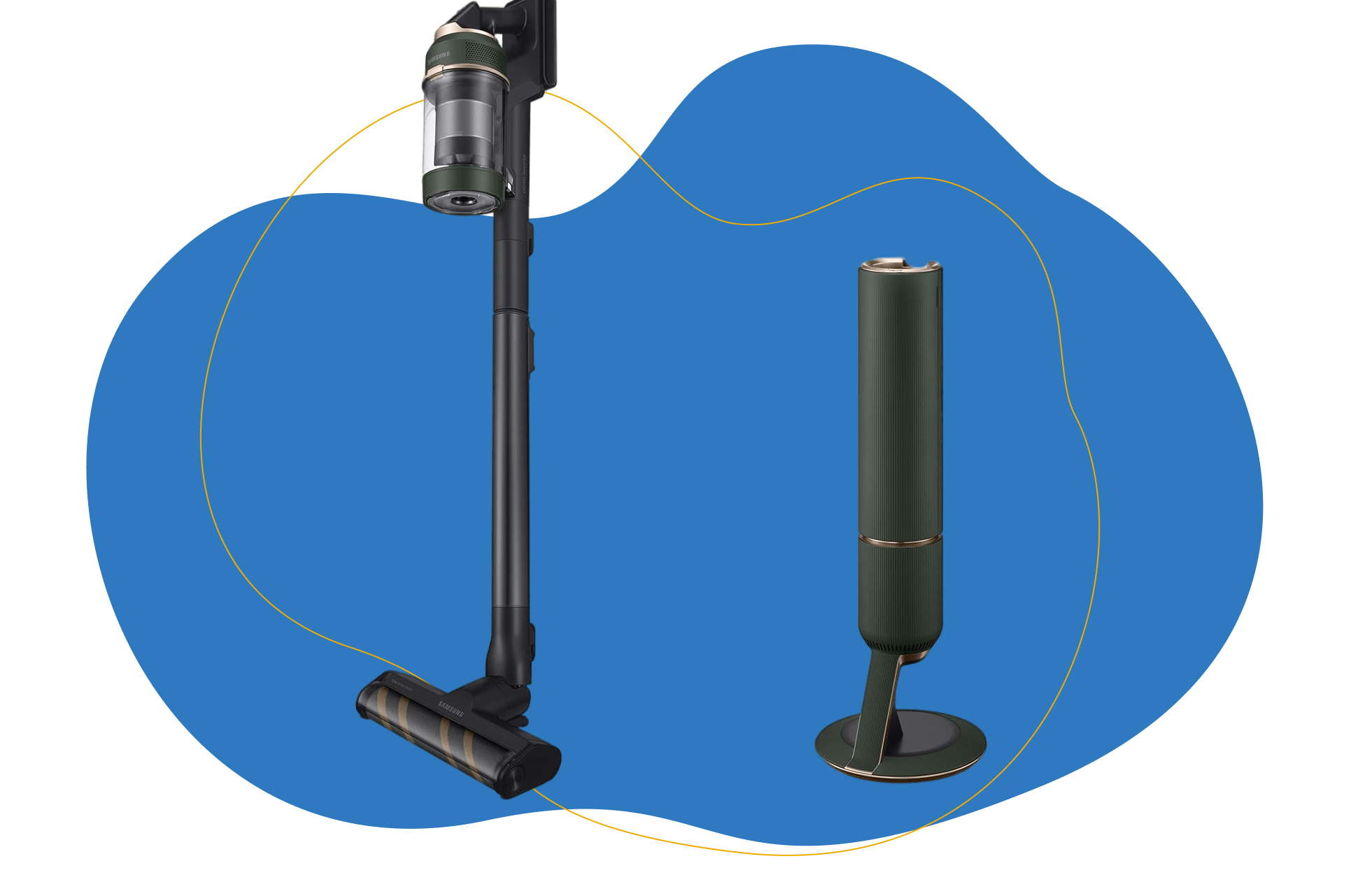 Der Samsung BESPOKE Jet ist samt Absaugstation zu sehen.