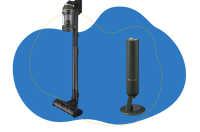 Der Samsung BESPOKE Jet ist samt Absaugstation zu sehen.