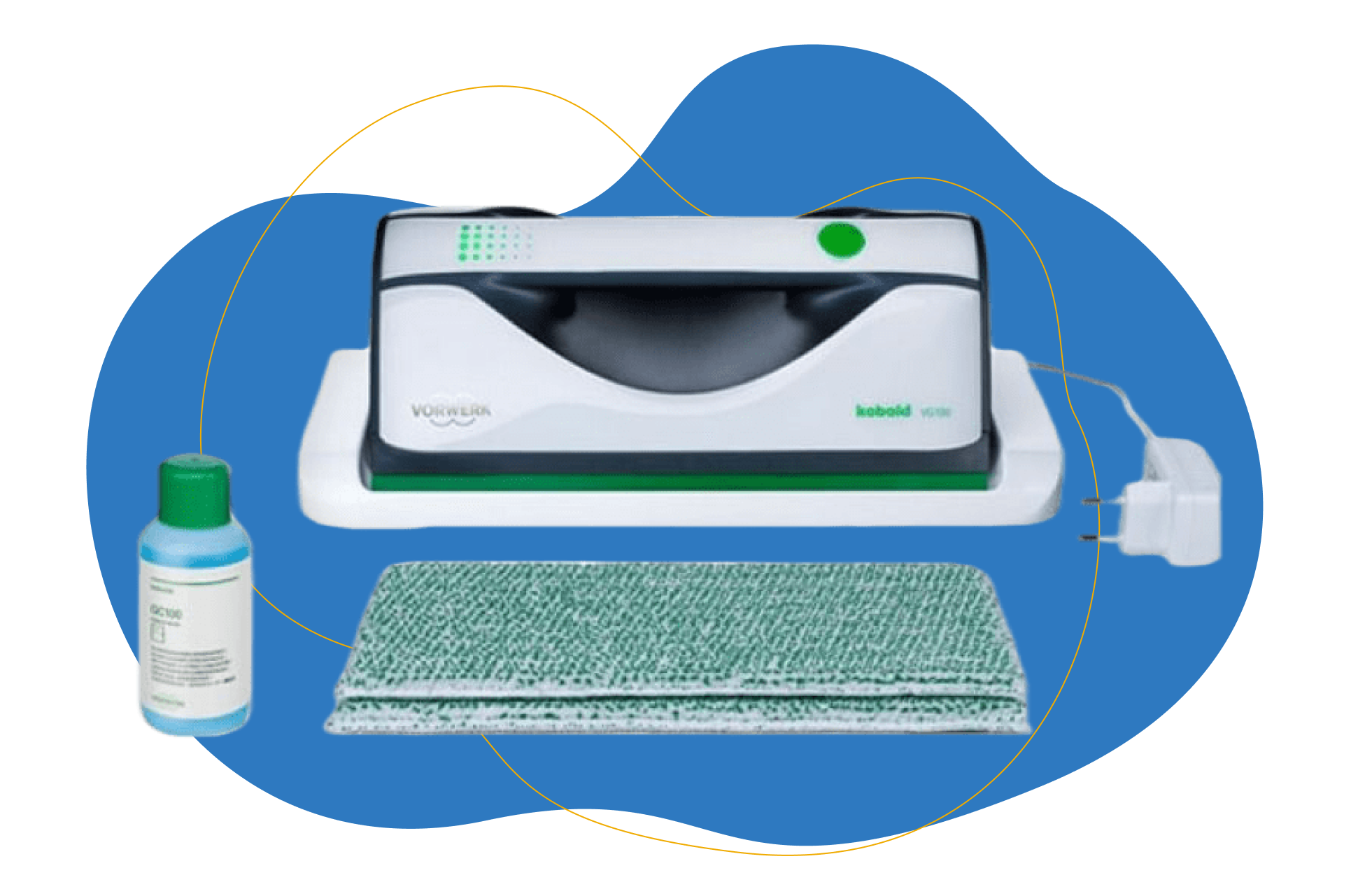 Der Vorwerk VG100 Fensterreiniger ist vor einem weißen Hintergrund zu sehen