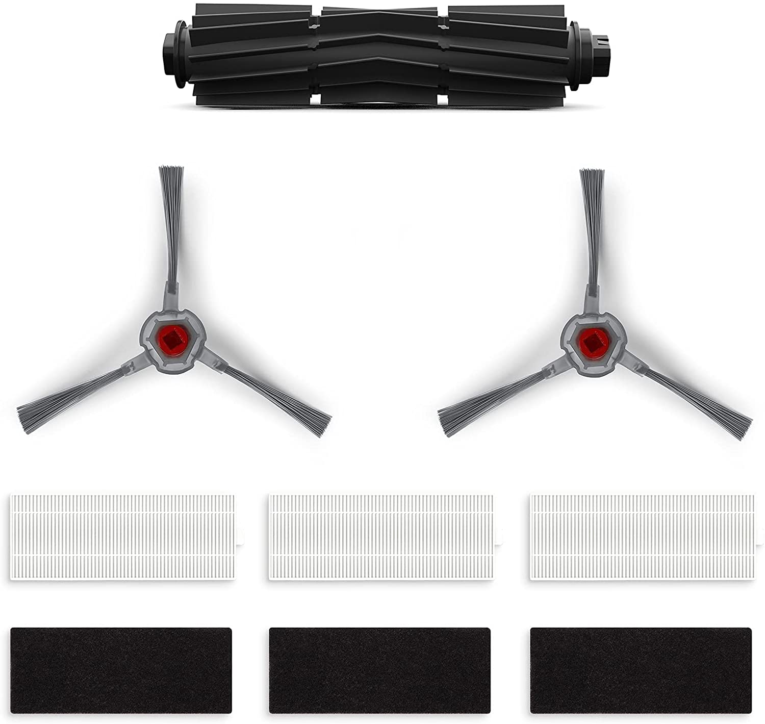 Verschiedene Yeedi Mop Ersatzteile sind vor einem weißen Hintergrund zu sehen