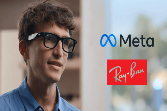 Man sieht einen Mann, der die Ray Ban Smart Glasses trägt.