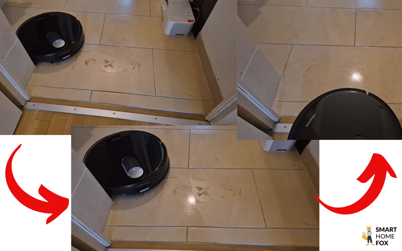 Das Wischtest-Ergebnis des Roborock Qrevo Slim auf dem Fliesenboden ist übersichtlich zu sehen.