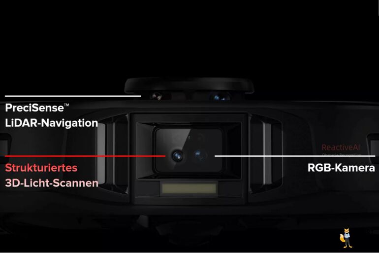 Die Hinderniserkennugstechnologie des Roborock S7 MaxV Ultra sind in der Nahaufnahme zu sehen.