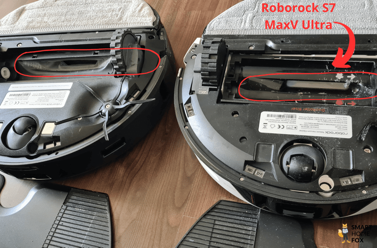 Die Saugöffnung des Roborock S8 Pro Ultra ist im Vergleich zu der Saugöffnung des S7 MaxV Ultra bzw. des S7 Pro Ultra zu sehen.